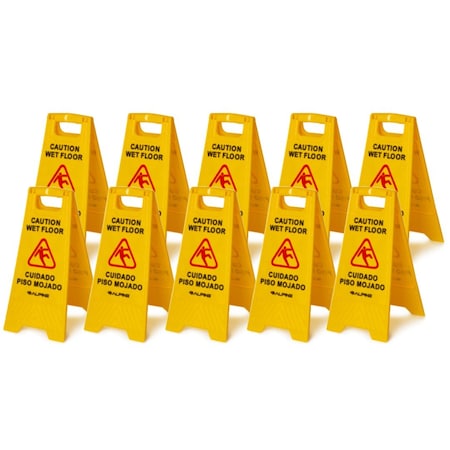 Alpine Industries 24 in. Yellow Multi-Lingual Caution Wet Floor Sign, 10PK ALP499-10PK